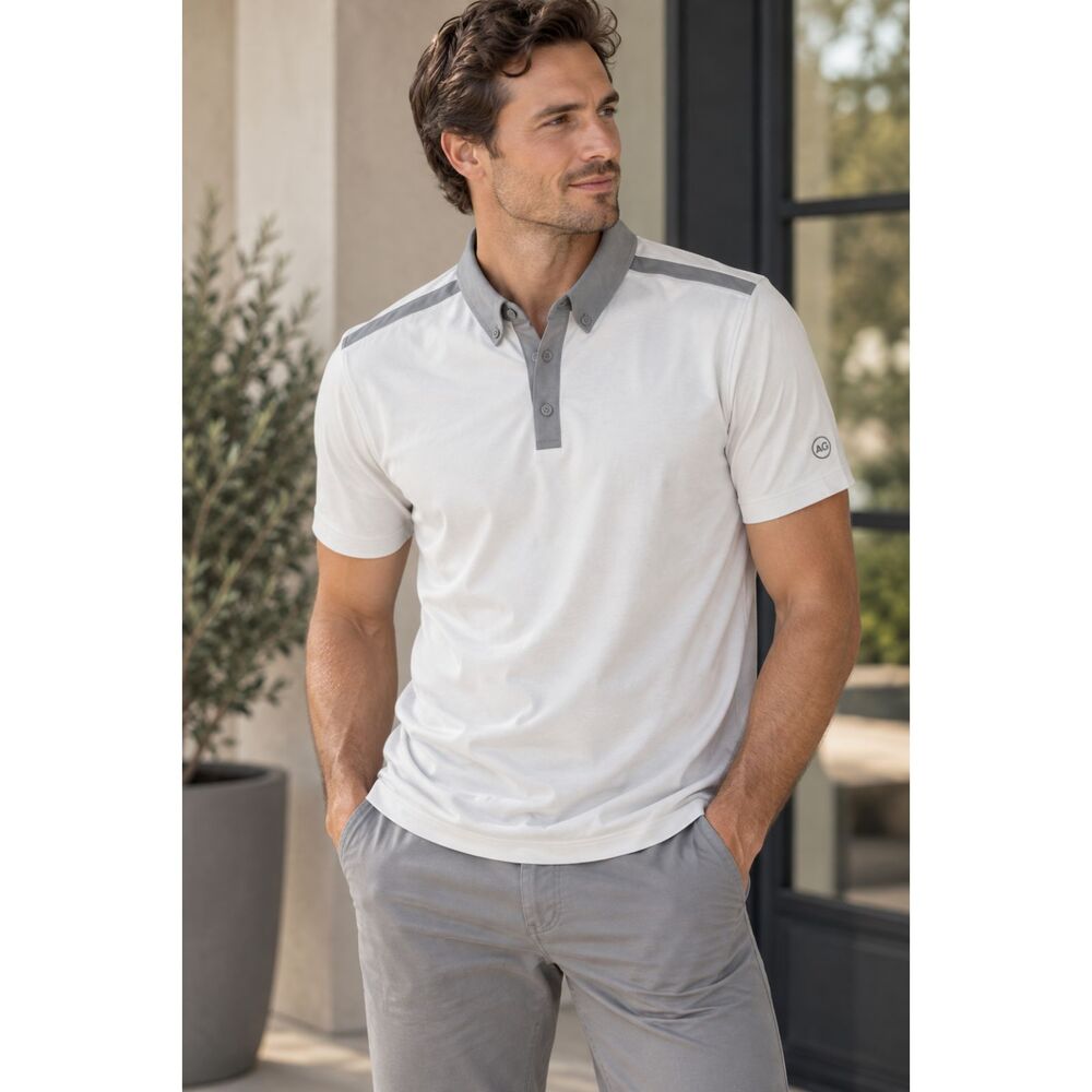AG Green Label White Gray Polo Shirt Men’s M Short Sleeve Preppy Golf